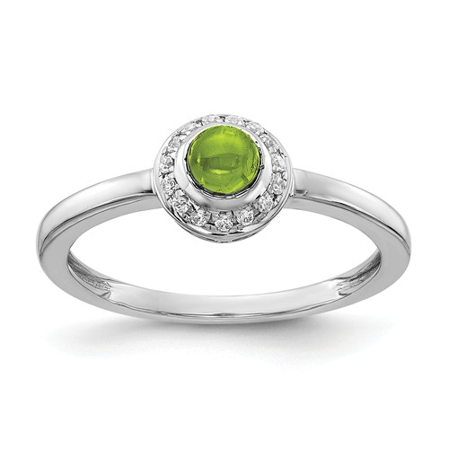 14k White Gold 0.52 ct Peridot Cabochon Ring with Diamonds
