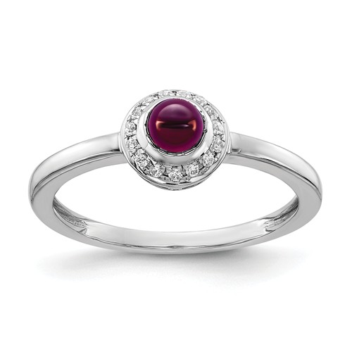 14k White Gold 0.52 ct Rhodolite Garnet Cabochon Ring with Diamonds