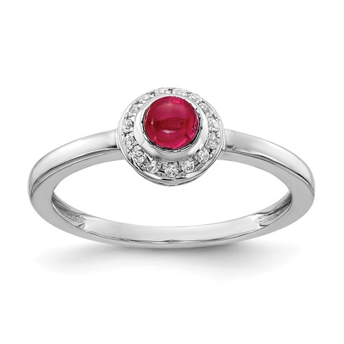 14k White Gold 0.38 ct Ruby Cabochon Ring with Diamonds