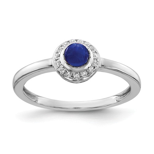 14k White Gold 0.52 ct Sapphire Cabochon Halo Ring with Diamonds