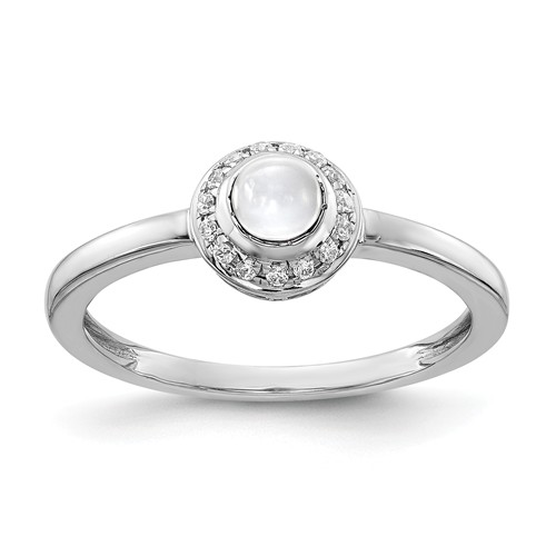 14k White Gold 0.52 ct White Topaz Cabochon Ring with Diamonds