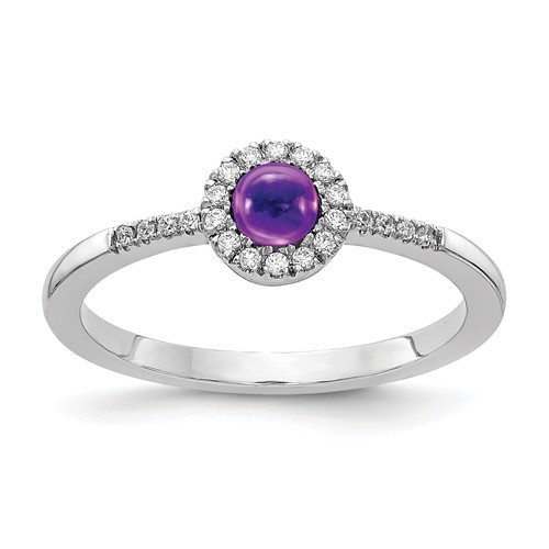 14k White Gold 0.5 ct Amethyst Cabochon Diamond Halo Ring