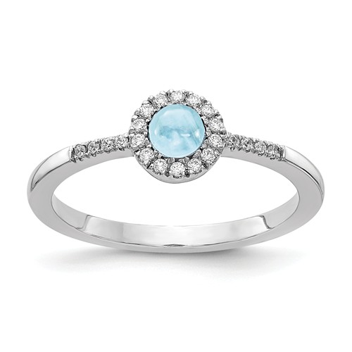 14k White Gold 0.5 ct Aquamarine Cabochon Diamond Halo Ring