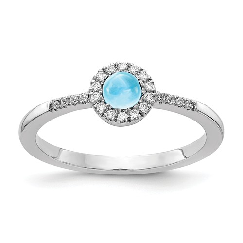 14k White Gold 0.5 ct Blue Topaz Cabochon Diamond Halo Ring