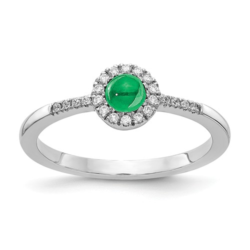 14k White Gold 0.5 ct Emerald Cabochon Diamond Halo Ring