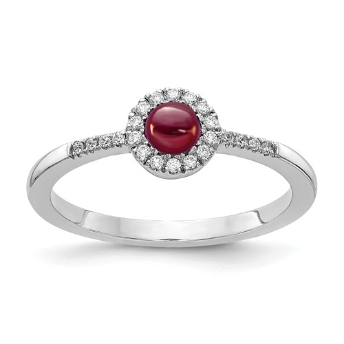 14k White Gold 0.5 ct Garnet Cabochon Diamond Halo Ring