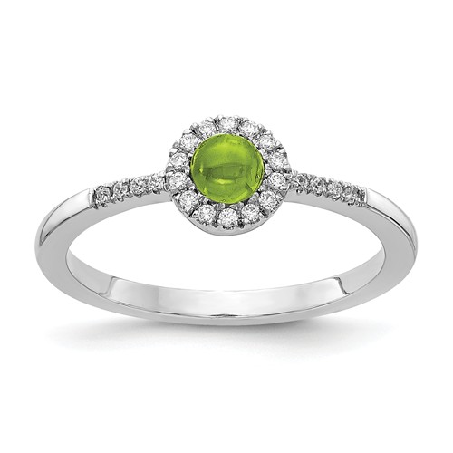 14k White Gold 0.5 ct Peridot Cabochon Diamond Halo Ring