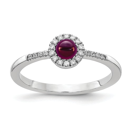 14k White Gold 0.5 ct Rhodolite Garnet Cabochon Diamond Halo Ring
