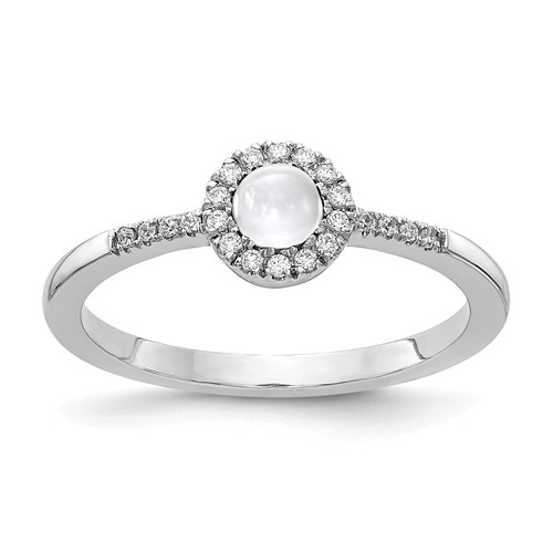 14k White Gold 0.5 ct White Topaz Cabochon Diamond Halo Ring