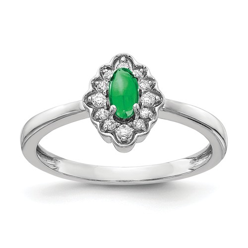 14k White Gold 0.3 ct Oval Emerald Cabochon Ring with Diamonds