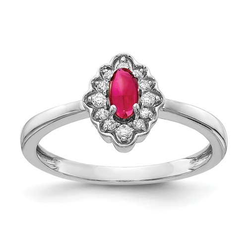 14k White Gold 0.3 ct Oval Ruby Cabochon Ring with Diamonds