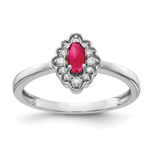 14k White Gold 0.3 ct Oval Ruby Cabochon Ring with Diamonds