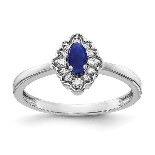 14k White Gold 0.3 ct Oval Sapphire Cabochon Ring with Diamonds