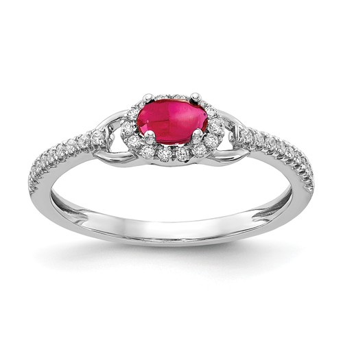 14k White Gold 0.3 ct Oval Ruby Ring with Diamonds