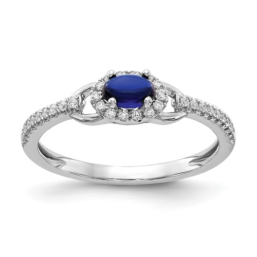 14k White Gold 0.3 ct Oval Blue Sapphire Ring with Diamonds