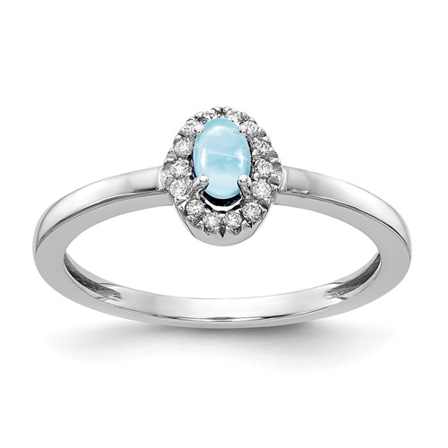 14k White Gold 0.37 ct Oval Aquamarine Cabochon Diamond Halo Ring