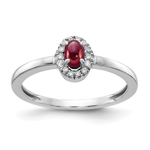 14k White Gold 0.37 ct Oval Cabochon Garnet Diamond Halo Ring