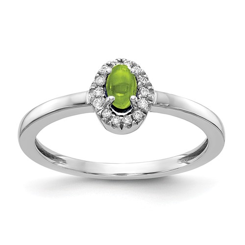 14k White Gold 0.37 ct Oval Cabochon Peridot Diamond Halo Ring