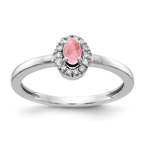 14k White Gold 0.37 ct Oval Cabochon Pink Tourmaline Diamond Halo Ring