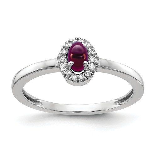 14k White Gold .37 ct Oval Cabochon Rhodolite Garnet Diamond Halo Ring