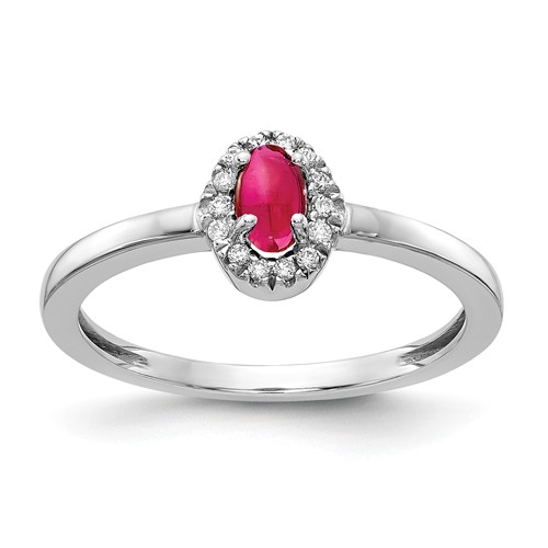 14k White Gold .37 ct Oval Cabochon Ruby Diamond Halo Ring