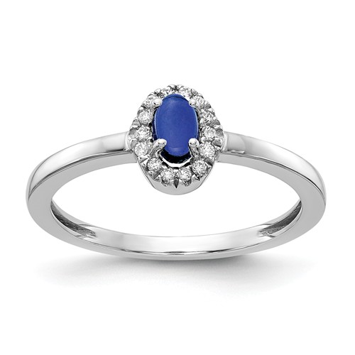 14k White Gold .37 ct Oval Cabochon Blue Sapphire Diamond Halo Ring