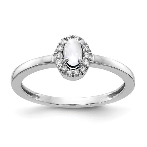 14k White Gold .37 ct Oval Cabochon White Topaz Diamond Halo Ring