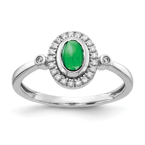 14k White Gold Diamond and Cabochon Emerald Ring 0.6 ct