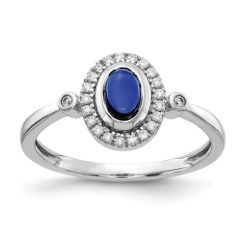 14k White Gold 0.6 ct Cabochon Sapphire Ring with Diamonds Halo-Style