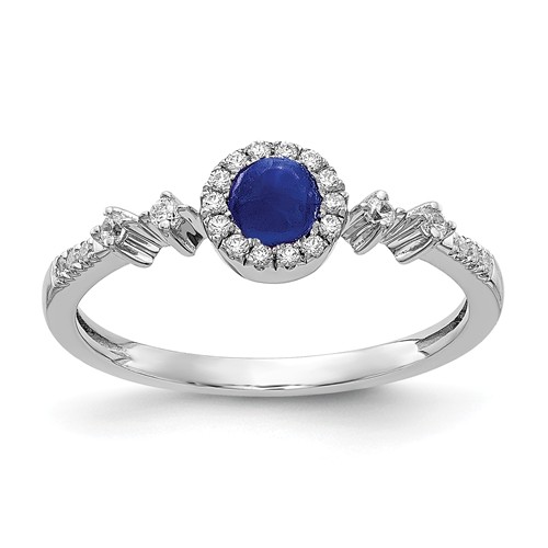 14k White Gold 0.38 ct Blue Sapphire Halo Ring with Diamonds