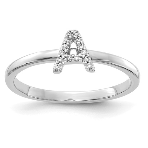 14k White Gold Diamond Initial A Ring