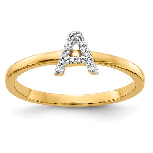 14k Yellow Gold Diamond Initial A Ring