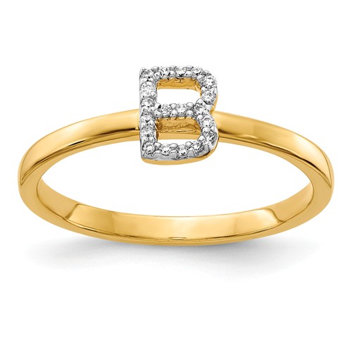 14k Yellow Gold Diamond Initial B Ring