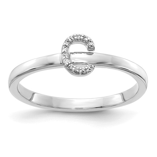 14k White Gold Diamond Initial C Ring
