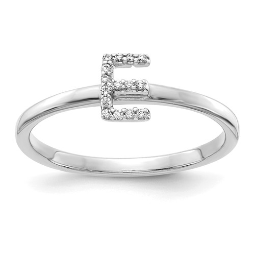 14k White Gold Diamond Initial E Ring