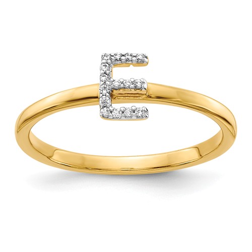 14k Yellow Gold Diamond Initial E Ring
