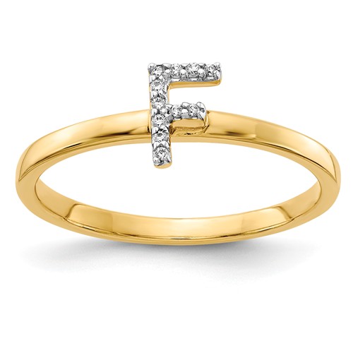 14k Yellow Gold Diamond Initial F Ring