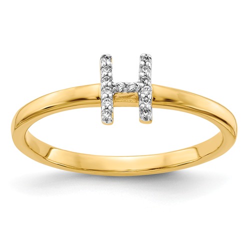 14k Yellow Gold Diamond Initial H Ring