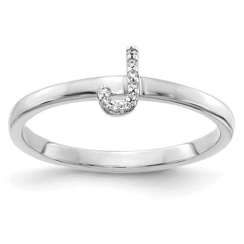 14k White Gold Diamond Initial J Ring