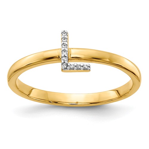 14k Yellow Gold Diamond Initial L Ring