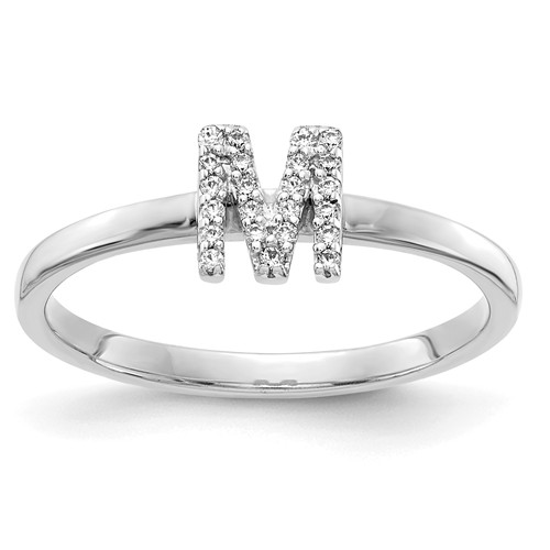 14k White Gold Diamond Initial M Ring