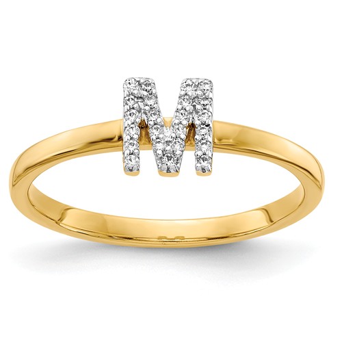 14k Yellow Gold Diamond Initial M Ring
