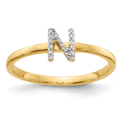 14k Yellow Gold Diamond Initial N Ring