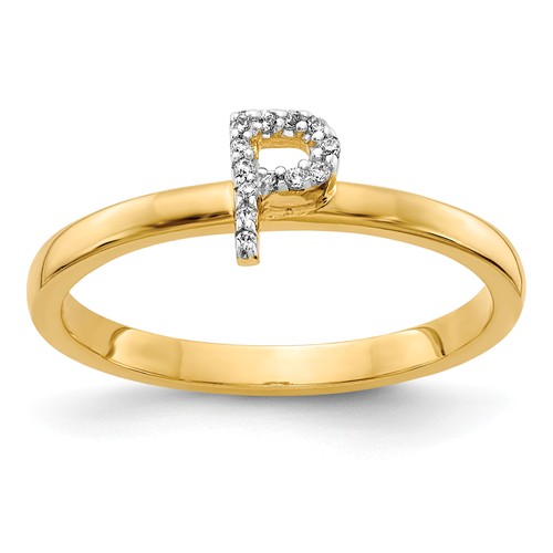 14k Yellow Gold Diamond Initial P Ring