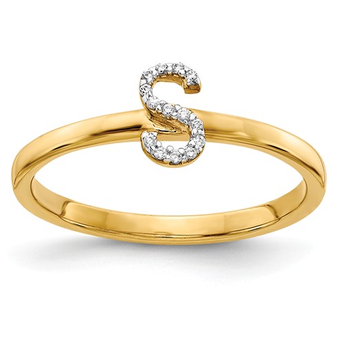 14k Yellow Gold Diamond Initial S Ring