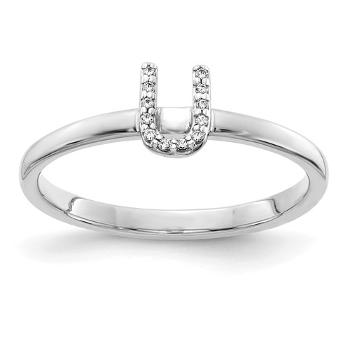 14k White Gold Diamond Initial U Ring