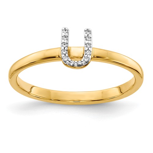 14k Yellow Gold Diamond Initial U Ring