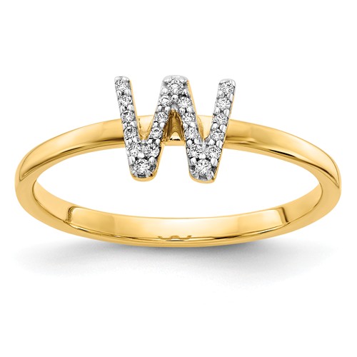 14k Yellow Gold Diamond Initial W Ring