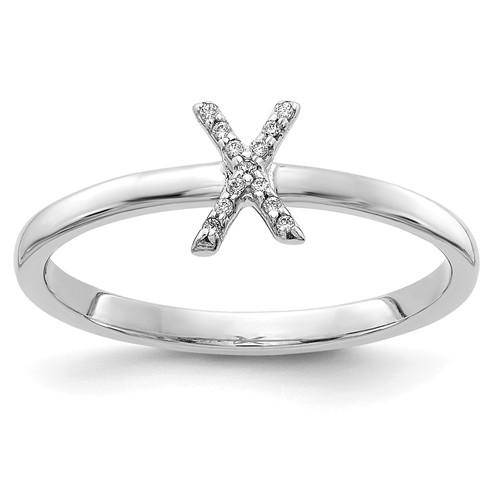 14k White Gold Diamond Initial X Ring