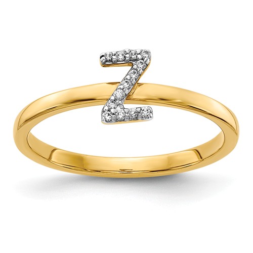 14k Yellow Gold Diamond Initial Z Ring